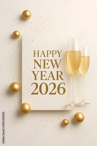 Happy New Year 2026 Champagne Celebration Elegant Greeting