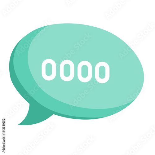 Cute teal speech bubble icon, perfect for messages, chats, or illustrating communication, conversation, and interactive celebration elements.