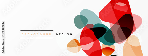 Abstract colorful shapes overlap white space. Modern design elements create dynamic visual texture. Simple, clean aesthetic.