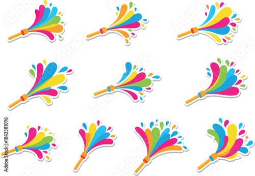 Festive burst of vibrant paint splash designs, colorful party elements