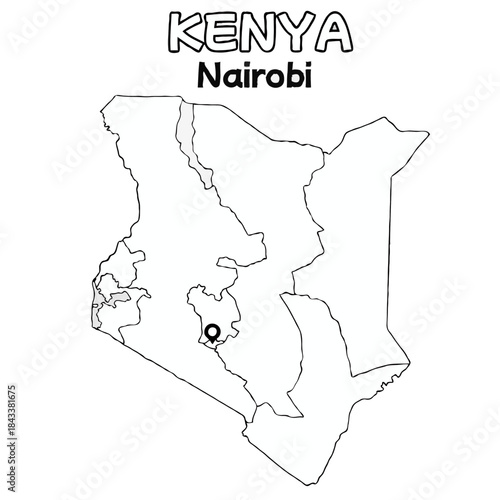 Outline of the kenya Map with State Boundaries with name and capital city for Educational Purposes and Planning in transparent and vector