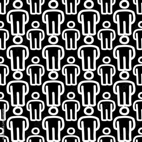 Human body outline icon in doodle fun design dark background  seamless pattern vector.