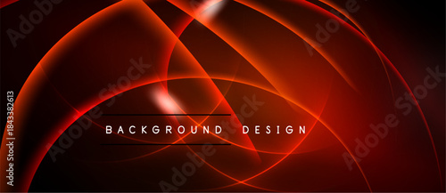 Abstract red design features flowing curves, dynamic lines. Dark background enhances vibrant glow, modern aesthetic. Simple text reads background design.