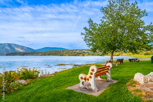 Foto Bench overlooking shuswap lake in salmon arm, british columbia