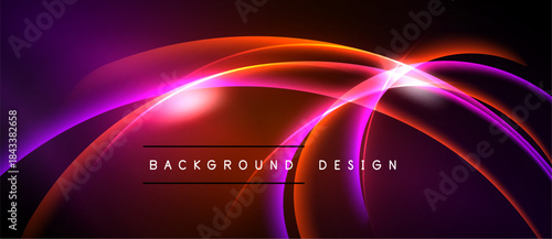 Abstract vibrant curves, glowing lines create dynamic background. Purple, orange, pink hues blend seamlessly. Modern design element.