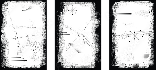 Border frames overlays set, rough edges, scratches for poster design. Rectangular frame template collection . distress texture . Grunge frame borders isolated on the background . Rough edges effect . 