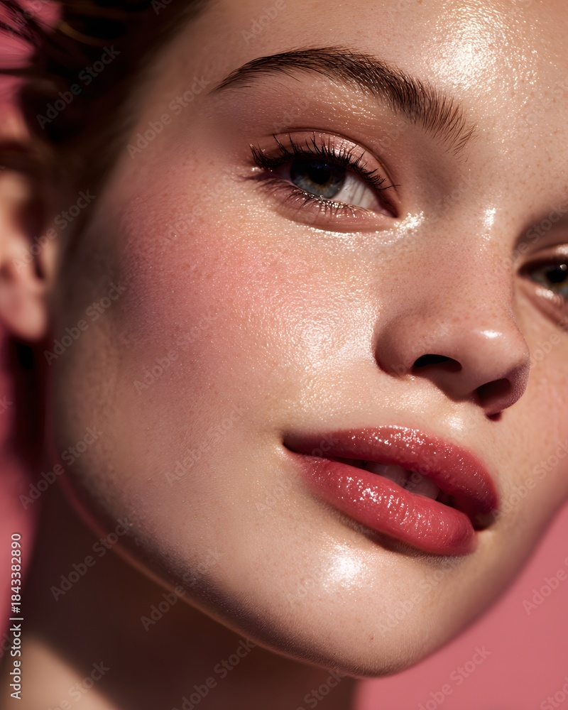 Naklejka premium Cyber inspired glowing texture along jawline smooth gentle tone