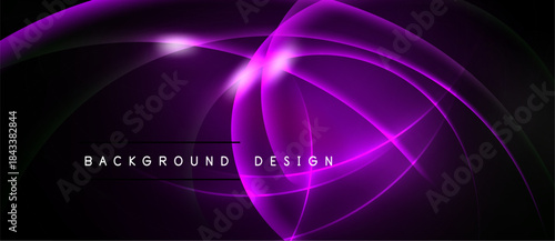 Abstract purple waves, glowing lines create dynamic background. Dark space emphasizes bright curves, modern design element.