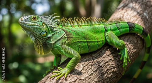 Wallpaper Mural Vibrant Green Iguana Resting on Tree Branch. Torontodigital.ca