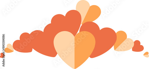 A vibrant and playful arrangement of various orange hearts, artfully overlapping to symbolize love, affection, and emotional connection, ideal for romantic and heartfelt designs