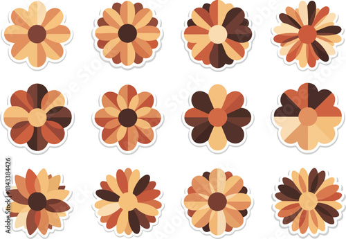 Floral Stickers A Decorative Set of Brown and Beige Flower Icons