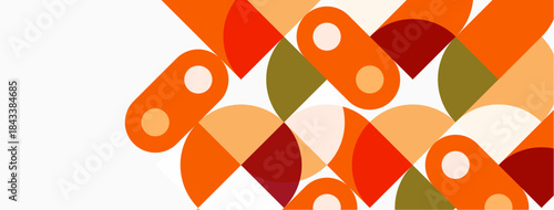 Abstract geometric pattern. Overlapping circles, semicircles create vibrant texture. Warm colors dominate design, offering modern aesthetic.