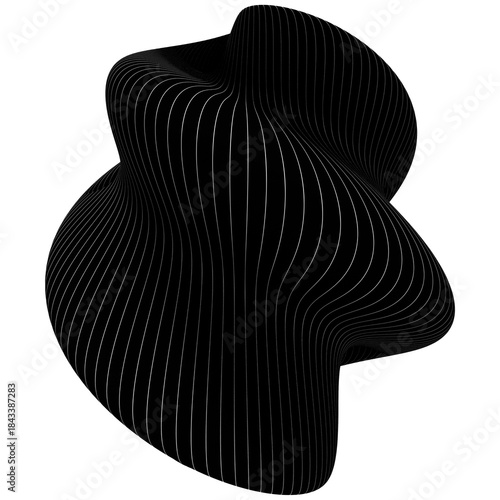 Abstract 3D Black Fluid Form with Elegant White Stripes Modern Design Element for Backgrounds and Visual Concepts