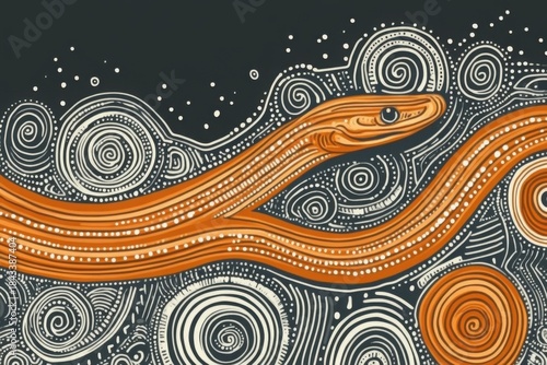 Minimalistic snake illustration with abstract spirals for creative design use