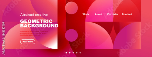 Abstract geometric background design. Vibrant pinks, reds create modern website header. Text, navigation present. Simple, clean aesthetic.