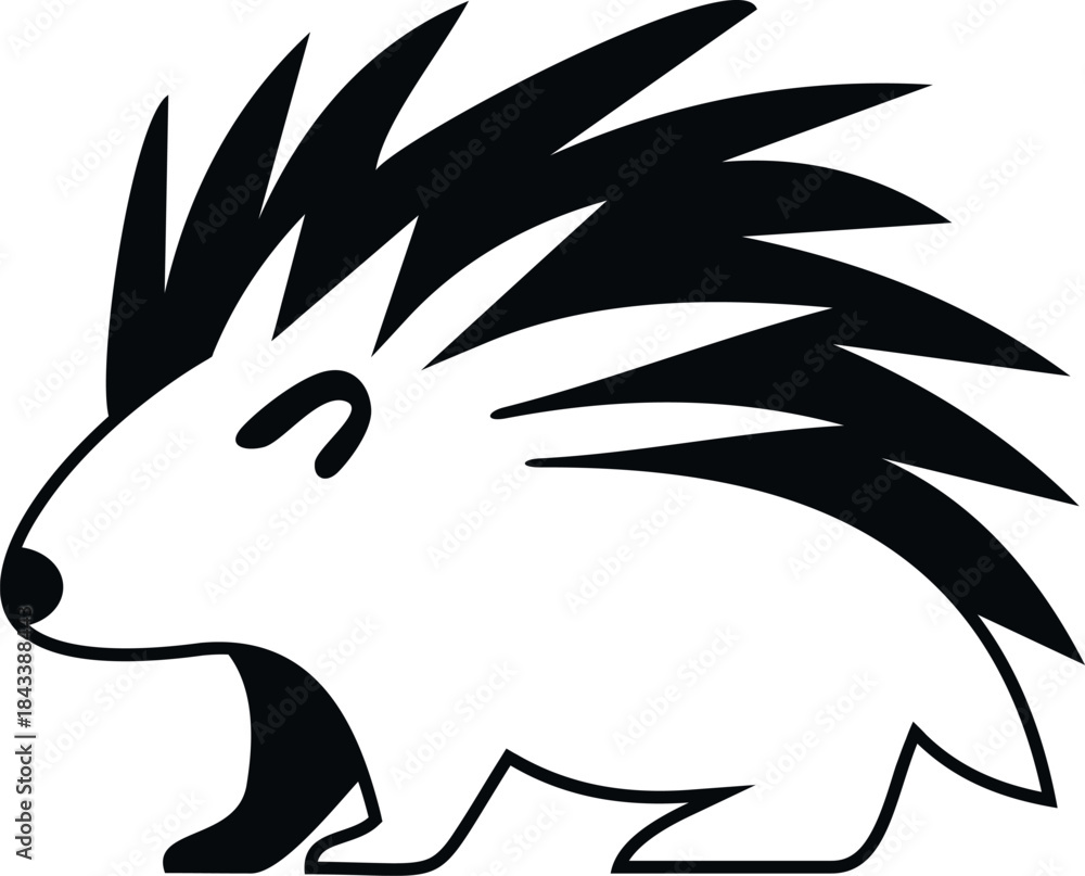 Obraz premium Porcupine animal standing, displaying quills in a minimal black and white style