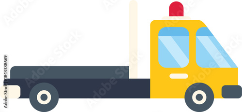 Simple flat illustration of a yellow tow truck with flashing red light, ready to assist vehicles