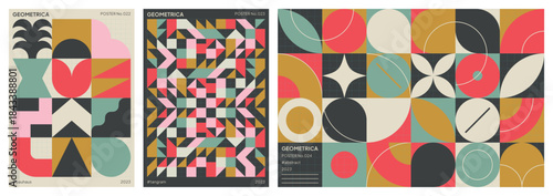 Vibrant Geometric Abstract Posters with Mid Century Modern Design Elements