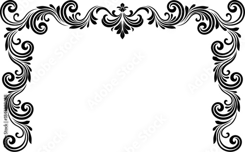 A filigree heraldic crest motif floral pattern border frame. Original design in a vintage style.