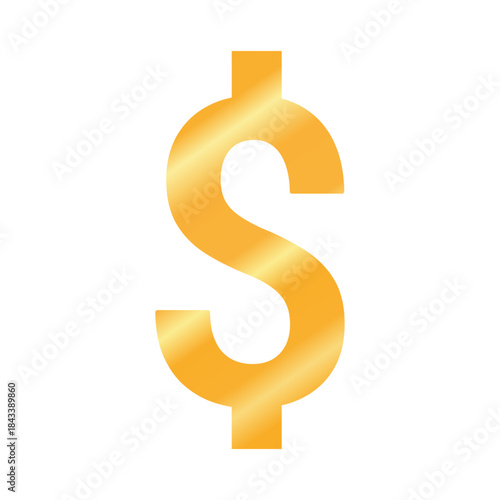 Gold 3D dollar symbol isolated white for a finance business concept
