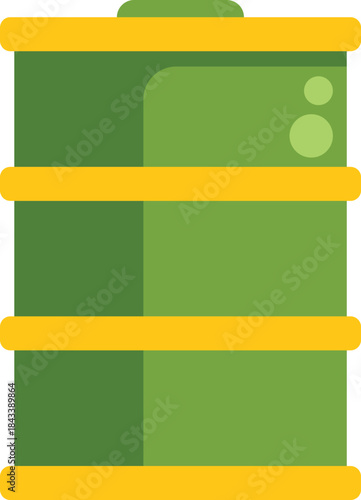 Green metal oil barrel standing upright, potentially storing fuel or other industrial liquids