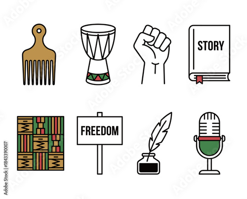 African American Heritage and Empowerment Icon Set