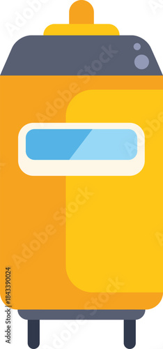 Yellow modern smart refrigerator with touch screen display panel, household appliances, kitchen equipment, flat style vector illustration