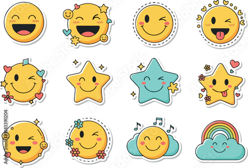 Cute Emoji Stickers Adorable Cartoon Emoticons for Expressing Feelings and Adding Fun to Your Designs