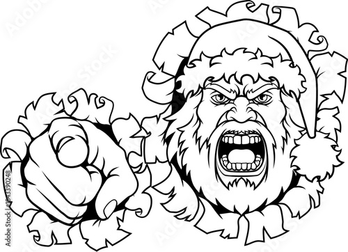 An angry Santa Claus father Christmas cartoon character mascot pointing