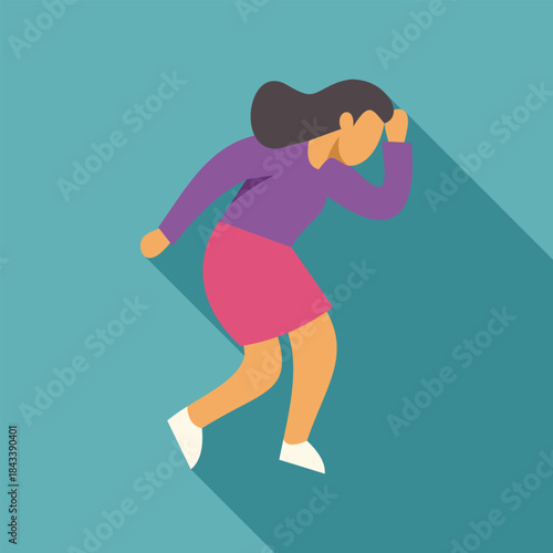 Businesswoman holding her head and feeling dizzy, experiencing vertigo or other health problems, suffering from stress and anxiety