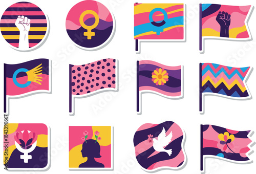 Feminist Movement Flags Collection Empowerment and Solidarity Icons