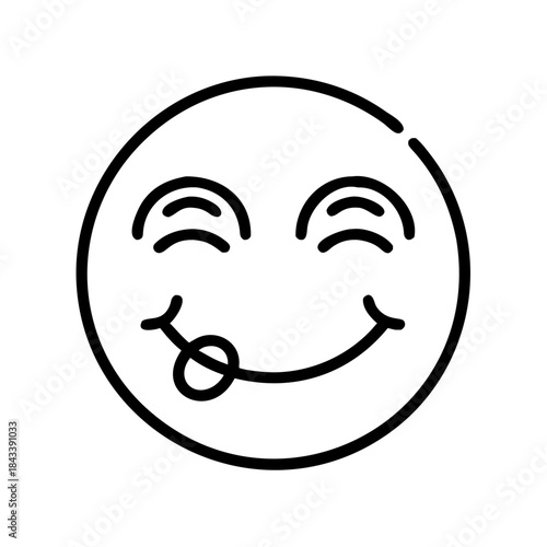 Simple outline of a happy emoticon with a playful expression  