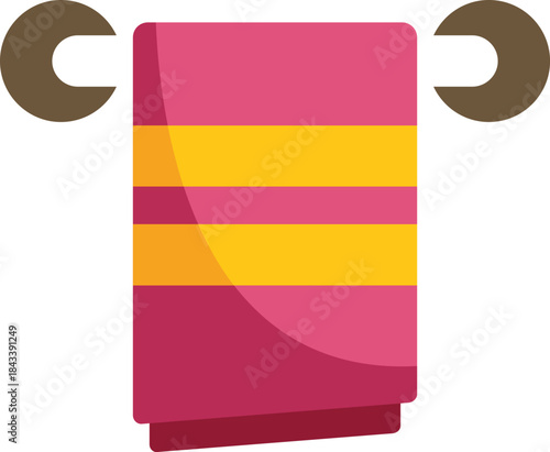 This icon of a pink towel hanging on a towel rail is perfect for websites and apps related to home goods or bathroom supplies
