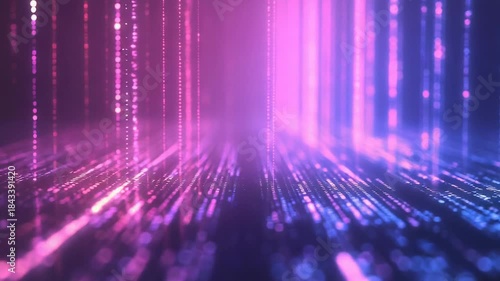 Digital particles creating an abstract high tech background, representing data flow, communication, internet speed, and technological advancement in vibrant colors