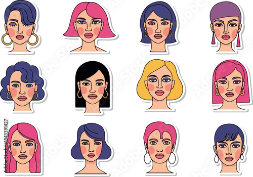 Collection of Diverse Women's Portraits with Stylish Haircuts and Accessories