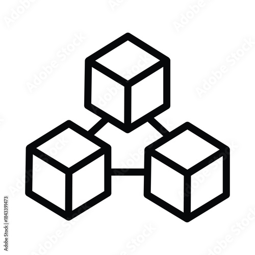Minimalist blockchain cube icon representing distributed ledger technology, decentralized data, and digital networks