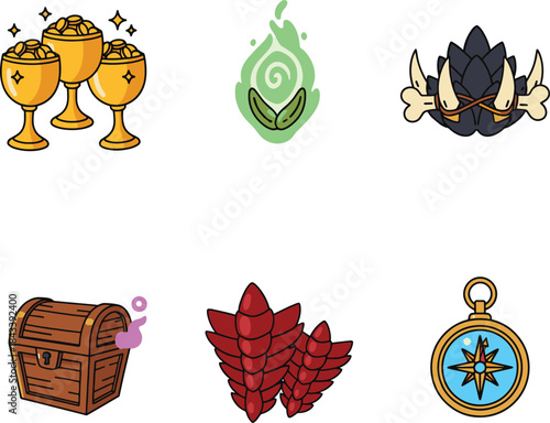 Magic Resource & Loot Icons: Dragon Scales, Beast Fangs, Spirit Sprout, and Arcane Navigator