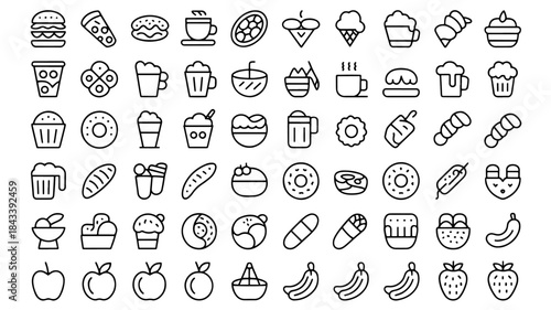  illustrating various types of food, snacks, fruits, and drinks.