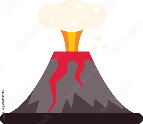 Active volcano erupting with magma, smoke, and ash creating a natural disaster