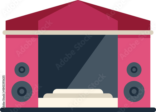 Outdoor concert stage with speakers playing music at a music festival