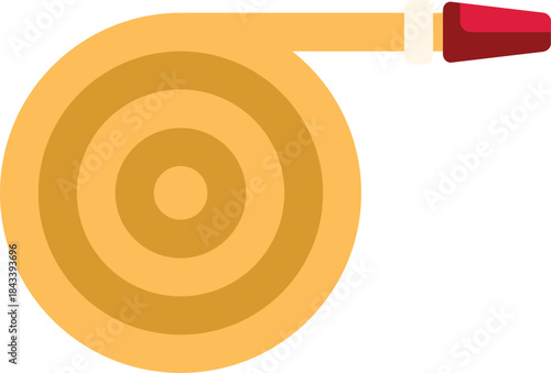 Rolled fire hose with red nozzle, essential equipment for firefighters battling flames and ensuring safety