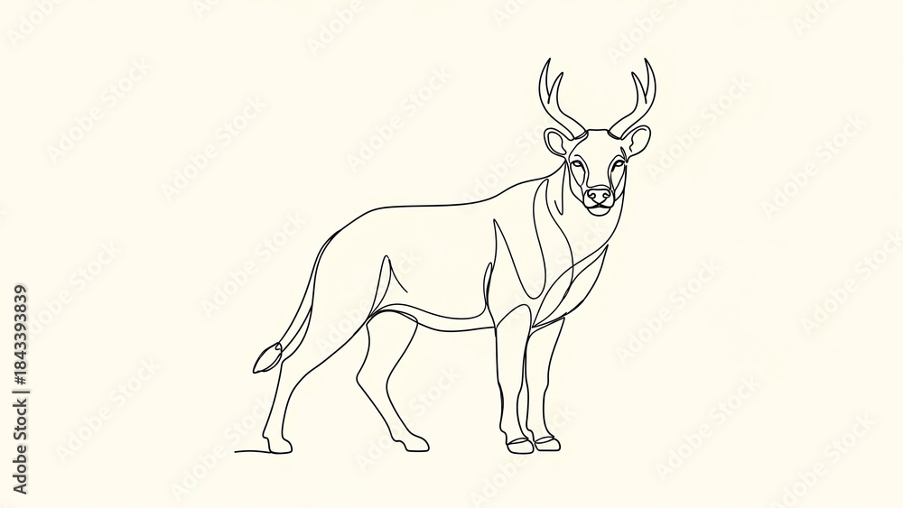 Fototapeta premium Elegant line drawing of a stag with impressive antlers on a light background