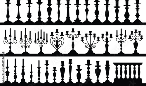 Black and white candlesticks and candleholders in various styles