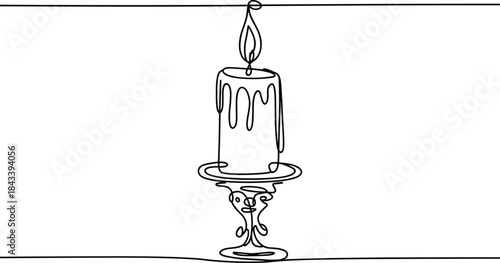 Black and white line of a dripping candle on a decorative holder