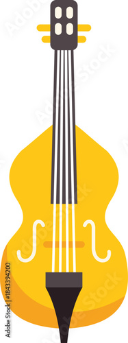 Simple vector illustration of a yellow contrabass isolated on white background, showing its strings and tuning pegs