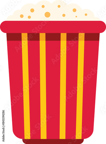 Classic cinema snack, popcorn overflowing from striped bucket, ready for a movie night