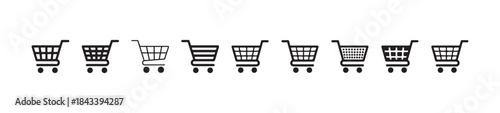 Assorted shopping basket and cart icons in outline and filled styles for web and application interface