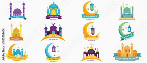 Ramadan Kareem Flat Vector Badges and Icons Set