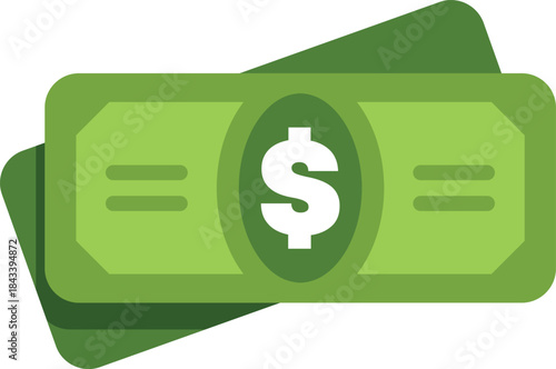Simple flat illustration of two green dollar bills, symbolizing wealth, investment, and financial transactions