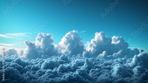 Blue Sky and Dramatic Cumulus Clouds Over Calm Ocean – Sunny Weather and Dreamy Cloudscape Background